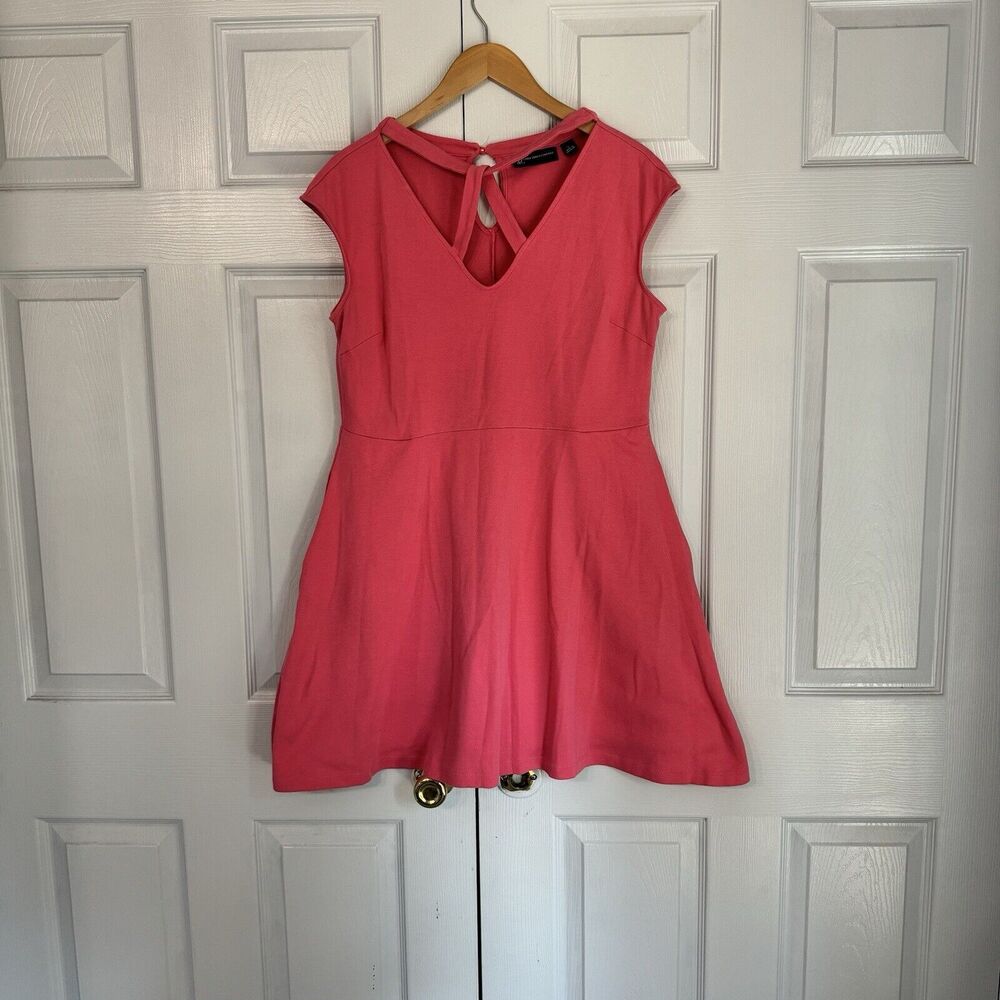 New York & Company Large Dress Pink Cotton Cage Front Neckline Sleeveless A-Line